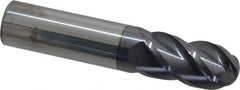 Accupro - 20mm Diam, 38mm LOC, 4 Flute Solid Carbide Ball End Mill - AlTiN Finish, Single End, 101mm OAL, 20mm Shank Diam, Spiral Flute - Americas Industrial Supply