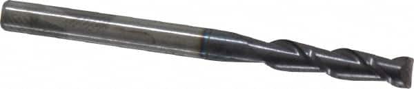 Accupro - 3mm, 12mm LOC, 3mm Shank Diam, 38mm OAL, 2 Flute, Solid Carbide Square End Mill - Single End, AlTiN Finish, Spiral Flute, 40° Helix, Centercutting, Right Hand Cut, Right Hand Flute - Americas Industrial Supply