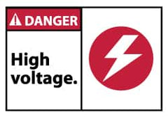 NMC - Accident Prevention Label, Header: DANGER - Legend: Danger - High Voltage, English, Red, Black & White, 5" Long x 3" High, Sign Muscle Finish - Americas Industrial Supply