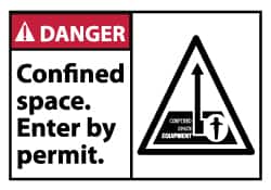 NMC - Accident Prevention Label, Header: DANGER - Legend: Danger - Confined Space - Enter by Permit, English, Red, Black & White, 5" Long x 3" High, Sign Muscle Finish - Americas Industrial Supply