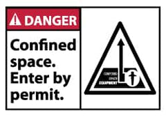 NMC - Accident Prevention Label, Header: DANGER - Legend: Danger - Confined Space - Enter by Permit, English, Red, Black & White, 5" Long x 3" High, Sign Muscle Finish - Americas Industrial Supply