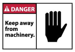 NMC - Accident Prevention Label, Header: DANGER - Legend: Danger - Keep Away From Machinery, English, Red, Black & White, 5" Long x 3" High, Sign Muscle Finish - Americas Industrial Supply