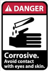 NMC - Accident Prevention Label, Header: DANGER - Legend: Danger - Corrosive - Avoid Contact with Eyes and Skin, English, Red, Black & White, 5" Long x 3" High, Sign Muscle Finish - Americas Industrial Supply