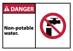 NMC - Restroom, Janitorial & Housekeeping Label, Header: DANGER - Legend: Danger - Non-Potable Water, English, Red, Black & White, 5" Long x 3" High, Sign Muscle Finish - Americas Industrial Supply