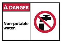 NMC - Restroom, Janitorial & Housekeeping Label, Header: DANGER - Legend: Danger - Non-Potable Water, English, Red, Black & White, 5" Long x 3" High, Sign Muscle Finish - Americas Industrial Supply