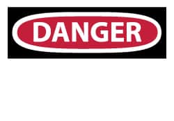 NMC - Accident Prevention Label, Header: DANGER - Legend: DANGER, English, Red, Black & White, 5" Long x 3" High, Sign Muscle Finish - Americas Industrial Supply