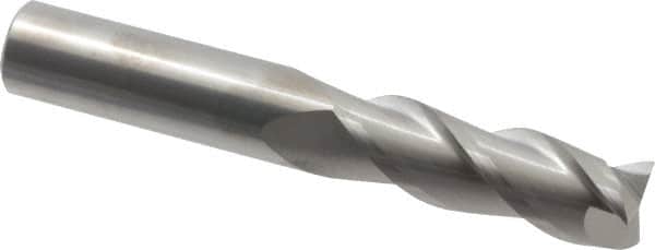 SGS - 3/4", 2-1/4" LOC, 3/4" Shank Diam, 5" OAL, 3 Flute, Solid Carbide Square End Mill - Single End, Uncoated, Spiral Flute, 38° Helix, Right Hand Cut, Right Hand Flute, Series 43 - Americas Industrial Supply