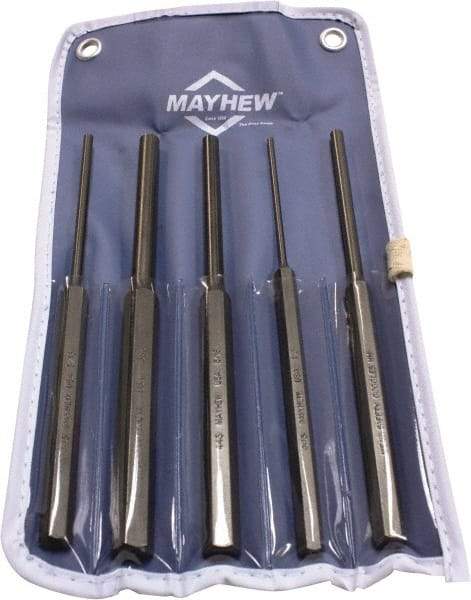 Mayhew - 5 Piece, 1/8 to 3/8", Pin Punch Set - Round Shank, Comes in Vinyl Pouch - Americas Industrial Supply