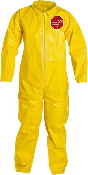 Dupont - Size XL PE Film Chemical Resistant Coveralls - Yellow, Zipper Closure, Open Cuffs, Open Ankles, Serged Seams - Americas Industrial Supply