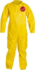 Dupont - Size XL PE Film Chemical Resistant Coveralls - Yellow, Zipper Closure, Open Cuffs, Open Ankles, Serged Seams - Americas Industrial Supply