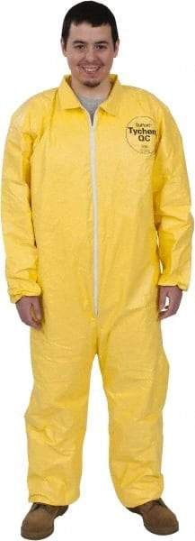 Dupont - Size M PE Film Chemical Resistant Coveralls - Yellow, Zipper Closure, Elastic Cuffs, Elastic Ankles, Serged Seams - Americas Industrial Supply