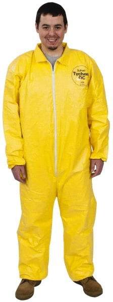 Dupont - Size XL PE Film Chemical Resistant Coveralls - Yellow, Zipper Closure, Elastic Cuffs, Elastic Ankles, Serged Seams - Americas Industrial Supply