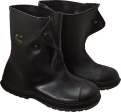 Dunlop Protective Footwear - Men's 8-9 Rain & Cold Resistant Overshoes - 10" High, Plain Toe, Nonslip & 4-Way Cleated Sole, PVC Upper, Black - Americas Industrial Supply