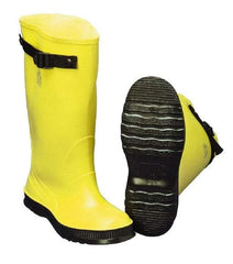 Dunlop Protective Footwear - Men's 15 (Women's 17) Rain & Cold Resistant Overboots - 17" High, Plain Toe, Self Cleaning & Cleated Sole, PVC Upper, Yellow, Adjustable Polyester Strap, Buckles & Snaps - Americas Industrial Supply