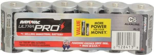 Rayovac - Size C, Alkaline, 6 Pack, Standard Battery - 1.5 Volts, Button Tab Terminal - Americas Industrial Supply
