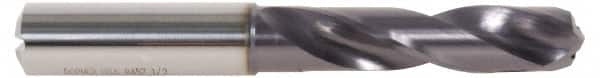 DORMER - #25 140° Spiral Flute Solid Carbide Screw Machine Drill Bit - TiAlN Finish, Right Hand Cut, 24mm Flute Length, 66mm OAL, Four Facet Split Point, Straight Shank, Through Coolant - Americas Industrial Supply