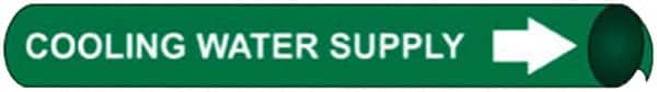 NMC - Pipe Marker with Cooling Water Supply Legend and Arrow Graphic - 6 to 8" Pipe Outside Diam, White on Green - Americas Industrial Supply