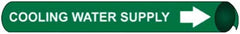 NMC - Pipe Marker with Cooling Water Supply Legend and Arrow Graphic - 1-1/8 to 2-3/8" Pipe Outside Diam, White on Green - Americas Industrial Supply