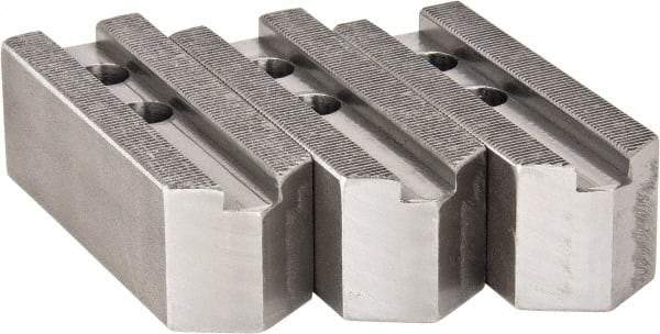 H & R Manufacturing - 1.5mm x 60° Serrated Attachment, Square Soft Lathe Chuck Jaw - 3 Jaws, Steel, 1" Btw Mount Hole Ctrs, 4-1/4" Long x 1-1/2" Wide x 1-1/2" High, 0.551" Groove, 12mm Fastener - Americas Industrial Supply