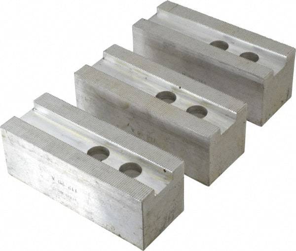 H & R Manufacturing - 1.5mm x 60° Serrated Attachment, Square Soft Lathe Chuck Jaw - 3 Jaws, Aluminum, 1.181" Btw Mount Hole Ctrs, 5-1/4" Long x 2" Wide x 2" High, 0.827" Groove, 16mm Fastener - Americas Industrial Supply