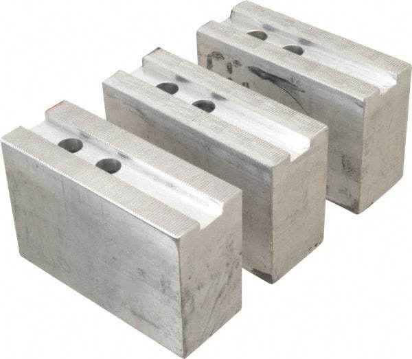 H & R Manufacturing - 1.5mm x 60° Serrated Attachment, Square Soft Lathe Chuck Jaw - 3 Jaws, Aluminum, 1.181" Btw Mount Hole Ctrs, 5-1/4" Long x 2" Wide x 3-1/2" High, 0.71" Groove, 14mm Fastener - Americas Industrial Supply