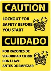 NMC - "Caution - Lockout for Safety Before You Start", 14" Long x 10" Wide, Rigid Plastic Safety Sign - Rectangle, 0.05" Thick, Use for Accident Prevention - Americas Industrial Supply