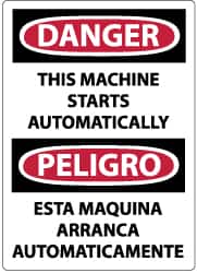 NMC - "Danger - This Machine Starts Automatically", 20" Long x 14" Wide, Pressure-Sensitive Vinyl Safety Sign - Rectangle, 0.004" Thick, Use for Accident Prevention - Americas Industrial Supply