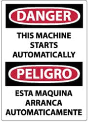 NMC - "Danger - This Machine Starts Automatically", 14" Long x 10" Wide, Pressure-Sensitive Vinyl Safety Sign - Rectangle, 0.004" Thick, Use for Accident Prevention - Americas Industrial Supply