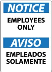 NMC - "Notice - Employees Only", 20" Long x 14" Wide, Pressure-Sensitive Vinyl Safety Sign - Rectangle, 0.004" Thick, Use for Security & Admittance - Americas Industrial Supply