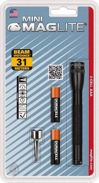 Mag-Lite - Krypton Bulb, 9 Lumens, Mini Flashlight - Black Aluminum Body, 2 AAA Alkaline Batteries Included - Americas Industrial Supply