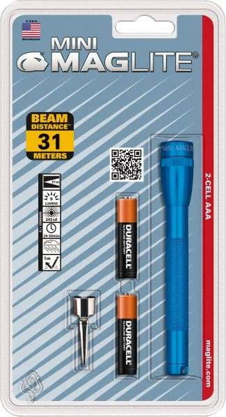 Mag-Lite - Krypton Bulb, 9 Lumens, Mini Flashlight - Blue Aluminum Body, 2 AAA Alkaline Batteries Included - Americas Industrial Supply