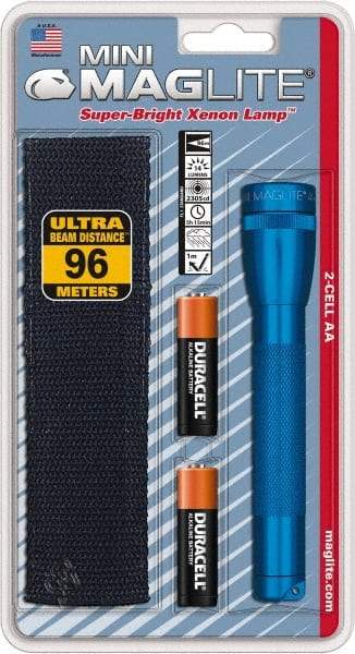Mag-Lite - Krypton Bulb, 14 Lumens, Industrial/Tactical Flashlight - Blue Aluminum Body, 2 AA Alkaline Batteries Included - Americas Industrial Supply