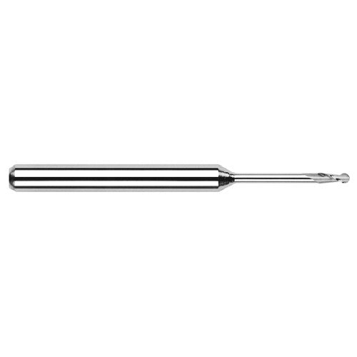 ‎3/64″ Dia. × 1/8″ Shank × 0.141″ DOC × 1-1/2″ OAL, Carbide Uncoated, Standard , 2 Flute, Ballnose End Mill - Exact Industrial Supply