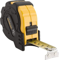 Komelon - 25' x 1" Yellow Blade Tape Measure - 1/16" & 1mm Graduation, Inch/Metric Graduation Style, Yellow/Black Case - Americas Industrial Supply