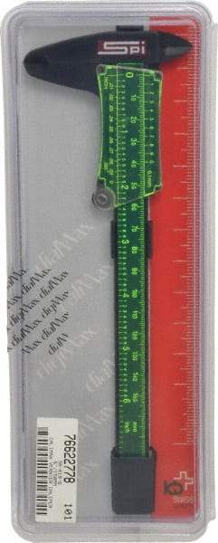 SPI - 0 to 6" Super Polymid Vernier Caliper - 0.10mm Graduation, 1-1/2" Jaw Depth, 0.002" Accuracy, Thumb Lock, Includes Depth Measurement Rod & Inside Diam Jaws - Americas Industrial Supply