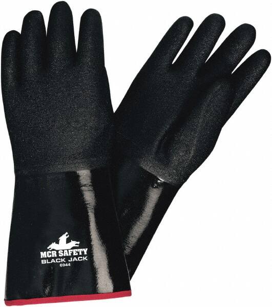 MCR Safety - Size L Work Gloves - Gauntlet Cuff, Black Polymer, White Shell, White Logo, Red Hem, White Fabric, Paired - Americas Industrial Supply