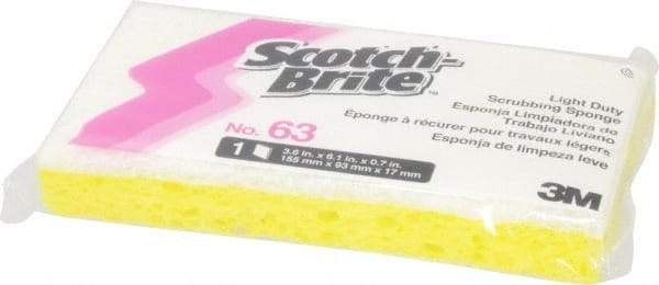 3M - 6.1" Long x 3.6" Wide x 0.7" Thick Scouring Sponge - Light-Duty, Yellow/White - Americas Industrial Supply