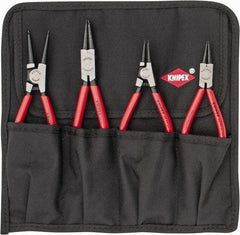 Knipex - 4 Piece, 1/2 to 2-1/2" Bore, 3/8 to 2-1/2" Shaft, Internal/External Retaining Ring Pliers Set - 0.053 to 0.07" Tip Diam Range - Americas Industrial Supply