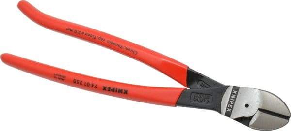 Knipex - 10" OAL, 9/64" Capacity, Diagonal Cutter - 1-1/8" Jaw Length x 1-1/8" Jaw Width, Oval Head, Plastic Coated Handle - Americas Industrial Supply