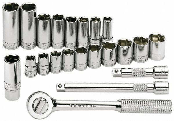 SK - 22 Piece 3/8" Drive Deep Well Socket Set - Americas Industrial Supply