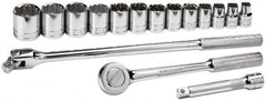 SK - 16 Piece 1/2" Drive Socket Set - 6, 12 Points, 7/16" to 1-1/4" Range, Inch Measurement Standard - Americas Industrial Supply