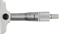 Mitutoyo - 0 to 1" Range, 1 Rod, Mechanical Depth Micrometer - Ratchet Stop Thimble, 2-1/2" Base Length, 0.01mm Graduation, 4mm Rod Diam - Americas Industrial Supply