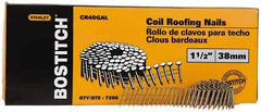 Stanley Bostitch - 0.12" Shank Diam 1-1/2" Long Roofing Nails for Power Nailers - Steel, Galvanized Finish, Smooth Shank, Coil Collation, Diamond Point - Americas Industrial Supply