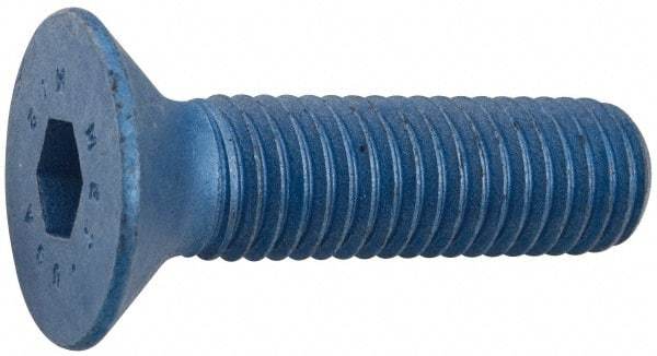 Metric Blue - M4x0.70 Metric Coarse Hex Socket Drive, 90° Flat Screw - Grade 10.9 Alloy Steel, Metric Blue Finish, Fully Threaded, 12mm OAL - Americas Industrial Supply