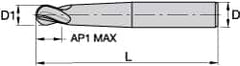 Kennametal - 1/2" Diam, 1/2" LOC, 4 Flute Solid Carbide Ball End Mill - TiAlN/TiN/TiAlN Finish, Single End, 5" OAL, 5/8" Shank Diam, Spiral Flute - Americas Industrial Supply