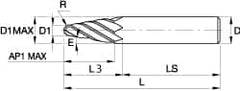 Kennametal - 4° Taper Angle per Side, 0.236" Small End Diam, 45.8mm LOC, Solid Carbide 4 Flute Tapered Ball End Mill - TiAlN/TiN/TiAlN Finish, 100mm OAL, 12mm Shank Diam, Spiral Flute, 30° Helix - Americas Industrial Supply