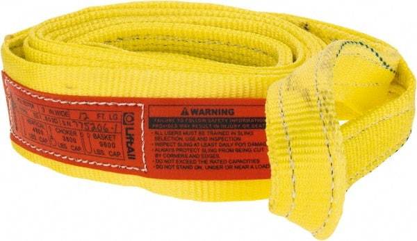 Lift-All - 12' Long x 3" Wide, 4,800 Lb Vertical Capacity, 1 Ply, Polyester Web Sling - 3,800 Lb Choker Capacity, Yellow - Americas Industrial Supply