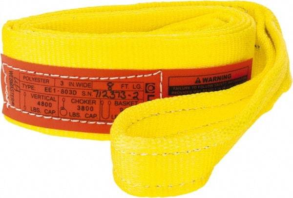 Lift-All - 8' Long x 3" Wide, 4,800 Lb Vertical Capacity, 1 Ply, Polyester Web Sling - 3,800 Lb Choker Capacity, Yellow - Americas Industrial Supply