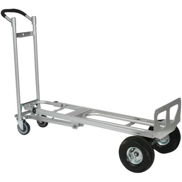 Wesco Industrial Products - 750 Lb Capacity 52" OAH 3 Position Hand Truck - 12 x 51" Base Plate, Continuous Handle, Aluminum, Full Pneumatic Wheels - Americas Industrial Supply