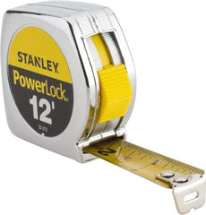 Stanley - 12' x 3/4" Yellow Blade Tape Measure - 1/32 & 1/16" Graduation, Inch Graduation Style, Silver Case - Americas Industrial Supply